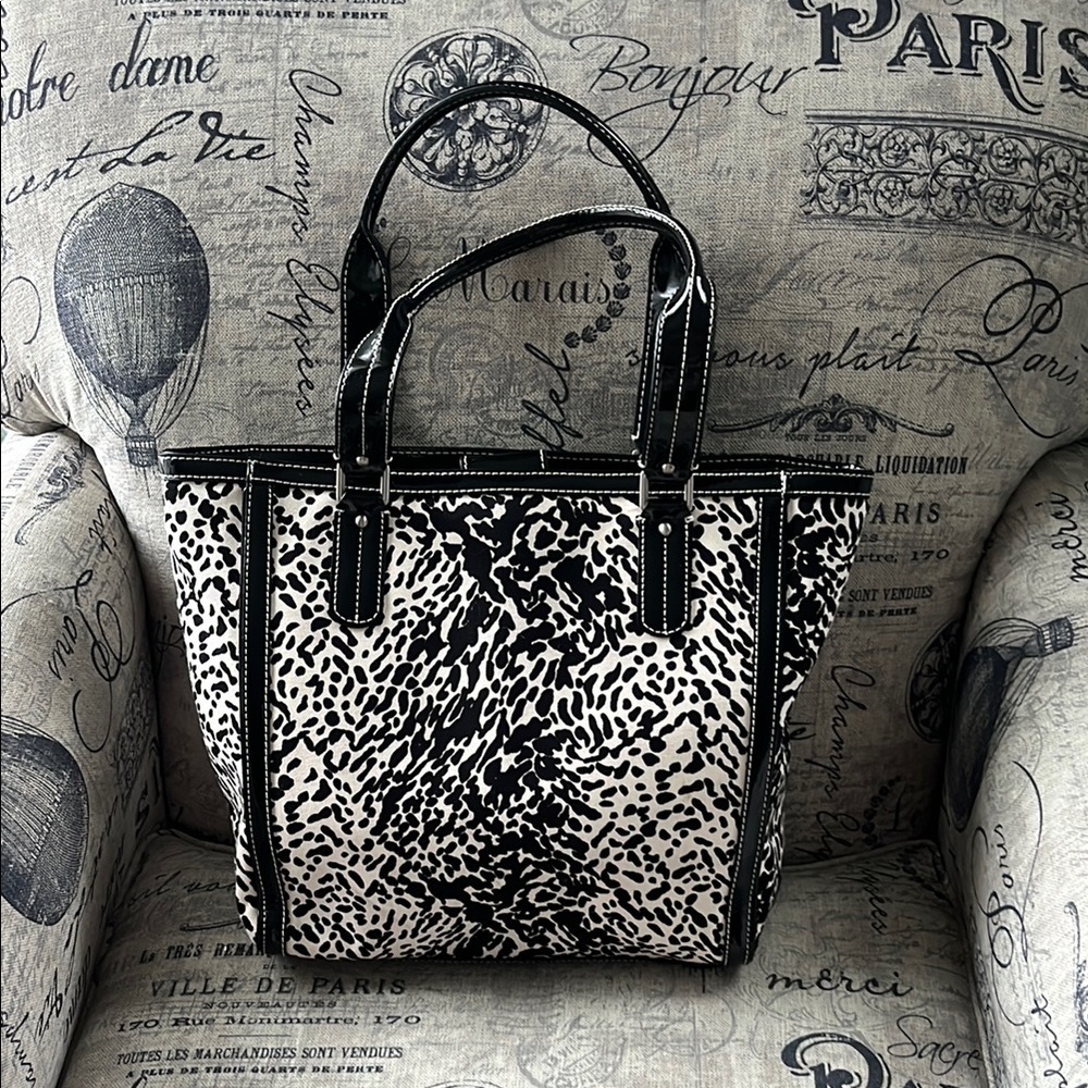 Talbots Black and White Patterned Tote Bag